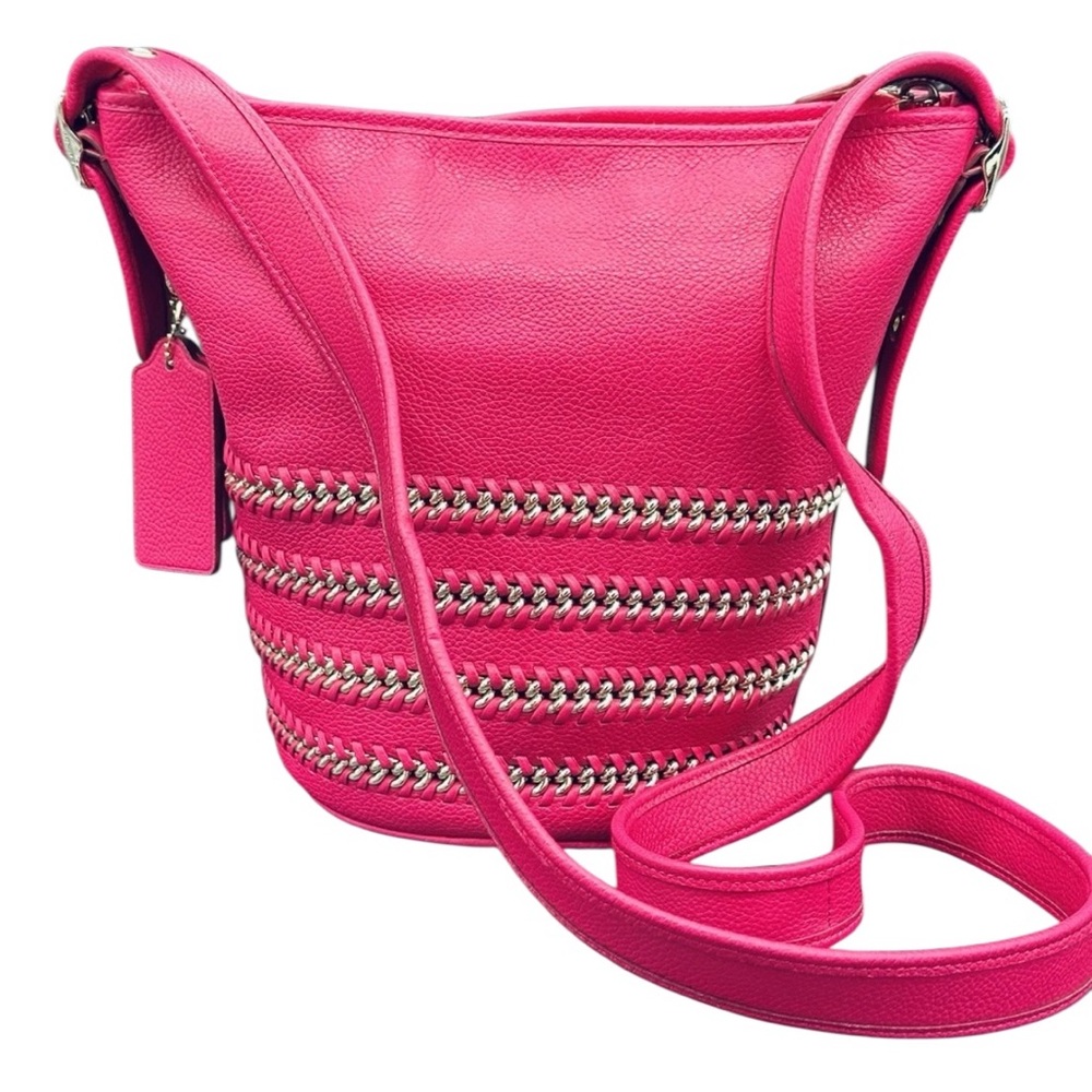 Coach Hot Pink Leather Whipstitch Crossbody Shoulder Bag RARE